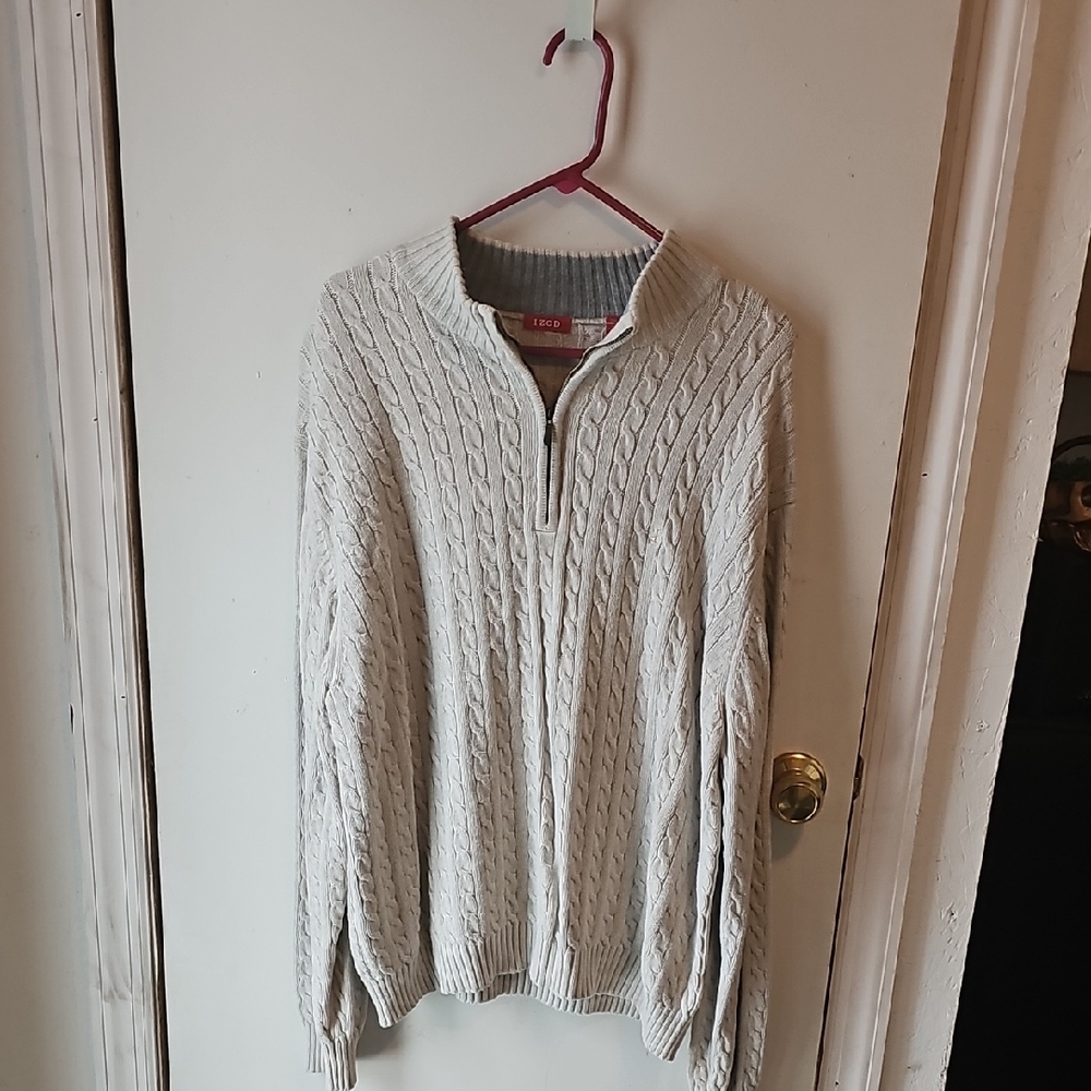 IZOD Men's Zip Up Cable Knit Sweater - Cream